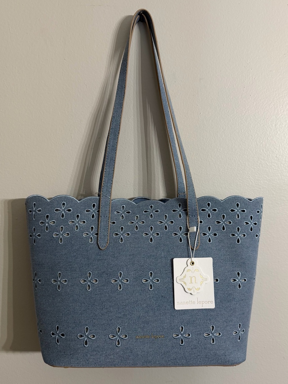 Nanette Lepore Denim Satchel with Eyelet Embroidery and Scalloped Edge